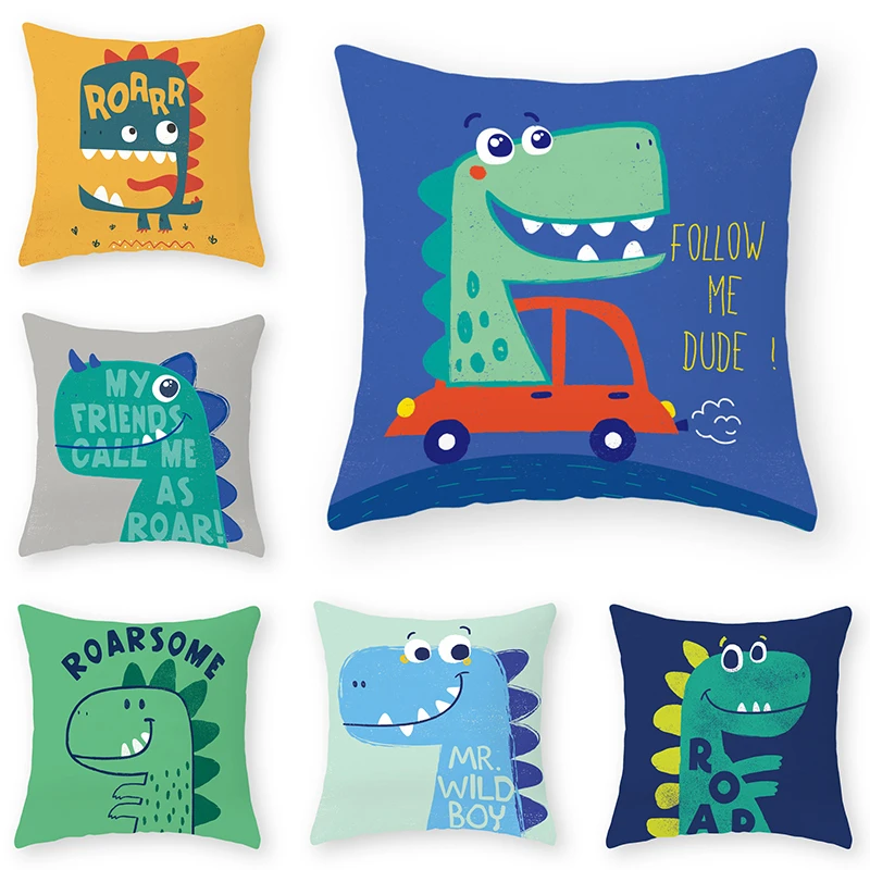 Cartoon Dinosaur Pattern Cushion Cover Boys Girls Liked Animal Pillow Case Soft Polyester Home Decor Sofa Chair Waist Pillowcase | Дом и сад