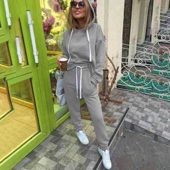 

Autumn Tracksuit Long Sleeve Thicken Hoodies Sweatshirts 2 Piece Set Casual Suit Women Hooded Tracksuit Sets Red Light Blue