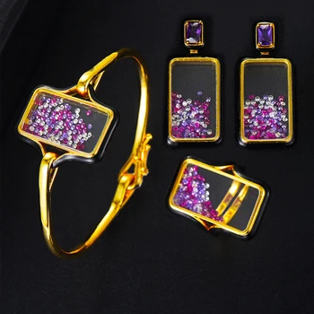 

missvikki Trendy 3PCS Jewelry Set For Women Wedding EARRING Bangle Ring Set Cubic Zircon Crystal Funny Shiny Transparent