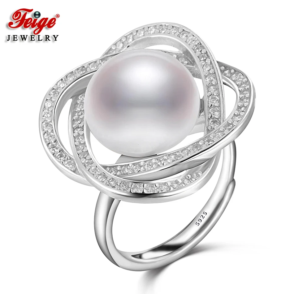 Fashion Design 925 Sterling Silver Big Natural Freshwater Pearl Rings