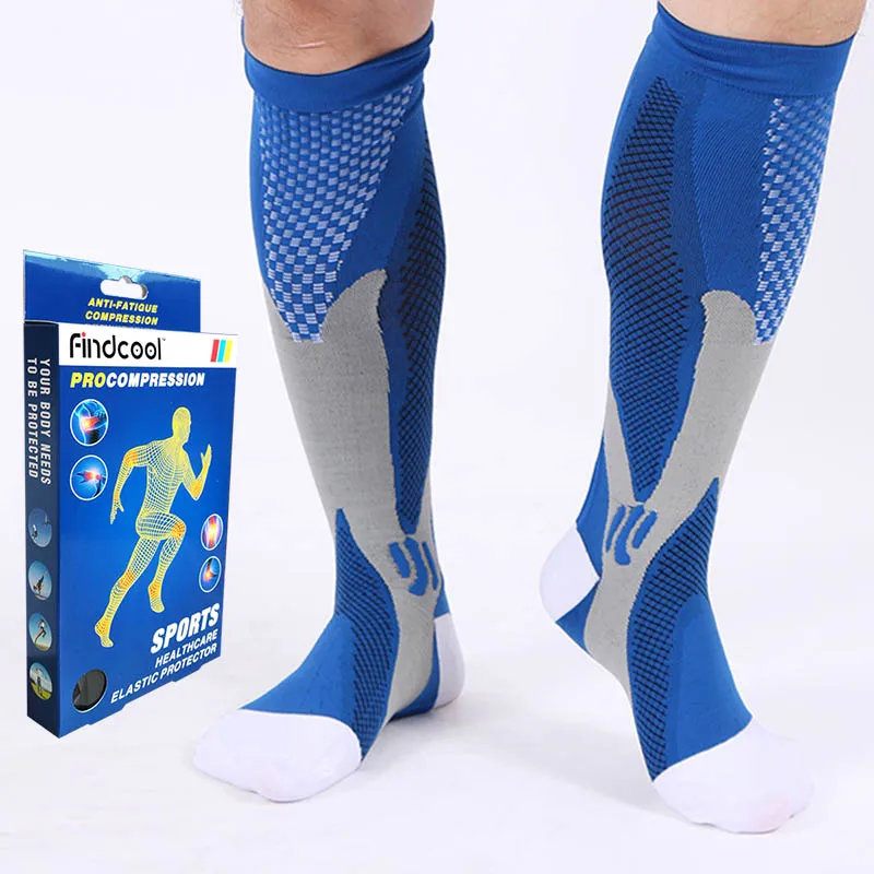 Findcool компрессионные чулки бег носки для занятий Баскетболом, футболом нейлон против отёков стрейч на открытом воздухе спортивные компрессия подложки Носки - Цвет: Blue