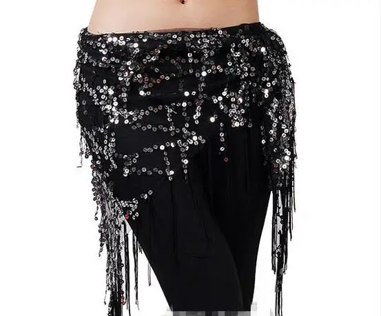 New style Belly dance costumes sequins tassel indian belly dance hip scarf for women belly dancing belt 11kinds of colors Black silver
