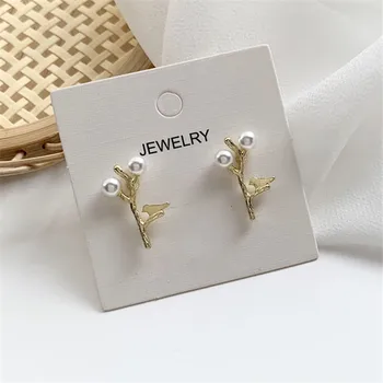 

Korea Fashion Temperament Contracted Metal Branch Pearl Earring Bird Girl Vintage Design Stud Earrings for Women Banquet Jewelry