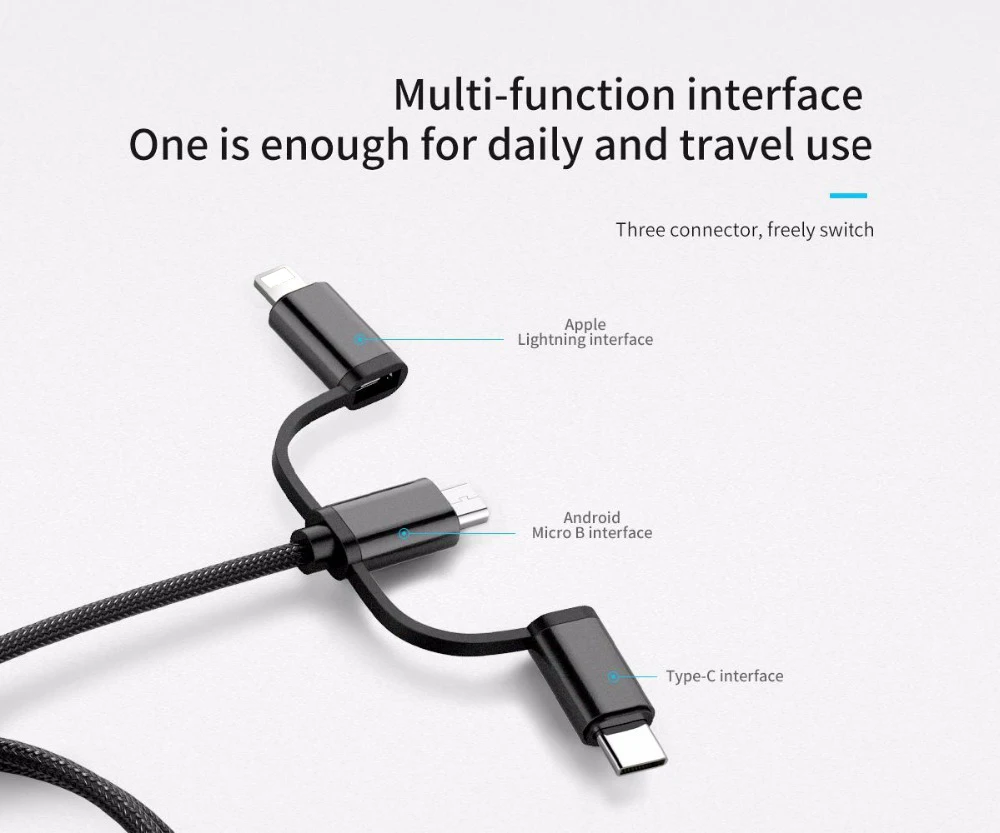 ORICO 3 в 1 type C Micro USB C кабель для iPhone 8X7 6 6S Plus iOS 10 9 8 samsung Nokia USB быстрая зарядка нейлоновые Кабели шнур