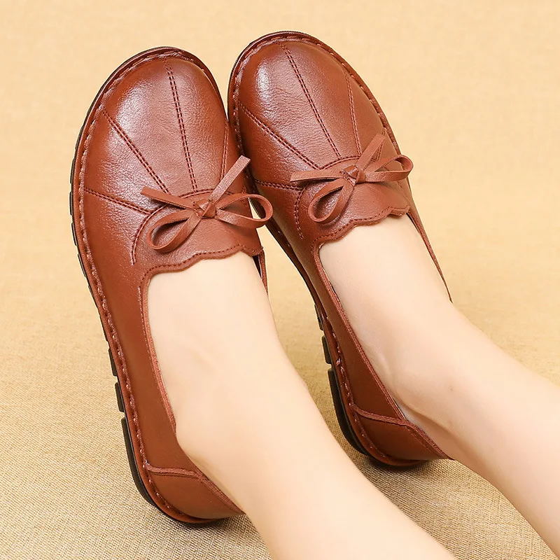 Женские туфли из натуральной кожи на плоской подошве мягкие Повседневные