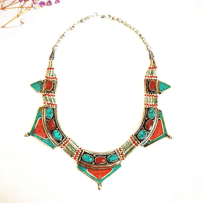 

Indian BOHO Vintage Necklace Copper Inlaid Multi Statements Tibetan jewelry TNL178