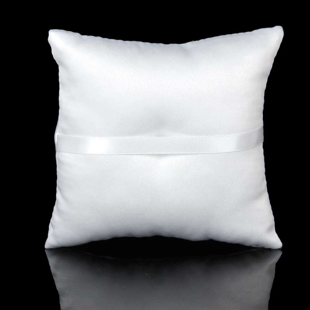 Satin Bridal Ring Cushion White W/ Shiny Love Heart Diamante Wedding Pillow 6