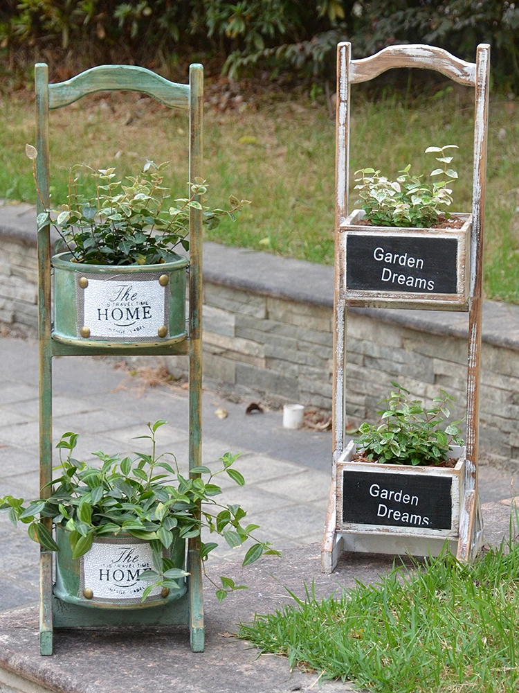 Antique Green White Two Tiers Wooden Pergola With Round Square Flower Pot and Garden Dream Signs Outdoor Planter | Дом и сад