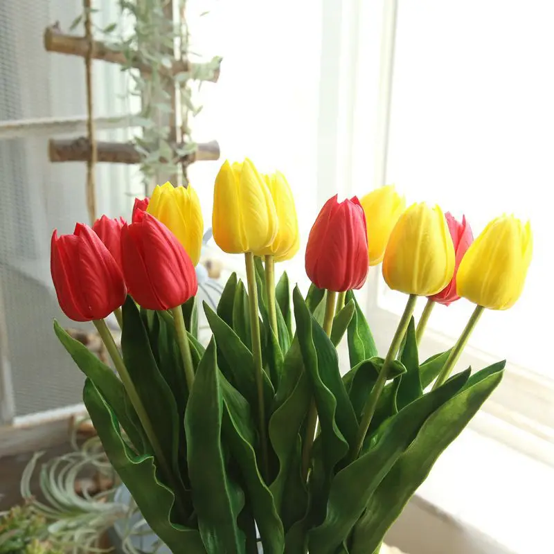 7 шт./букет, настоящие мягкие искусственные тюльпаны, цветы для дома, свадебные украшения, Искусственные Свадебные цветы, тюльпаны Флорес
