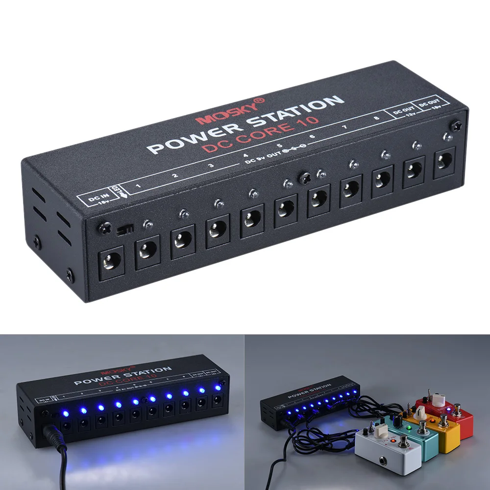 Мини-станция питания 10 изолированных DC выходов для 9V 12V 18V гитарный эффект с силовыми кабелями