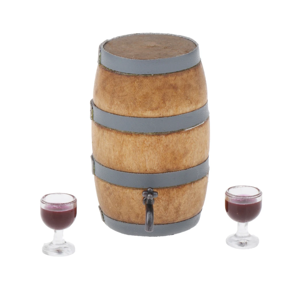 1/12 Scale Wine Beer Barrel Glasses Cups Set Kitchen Drinks for Dollhouse Life Scenes Decor, Kids Pretend Play Toy