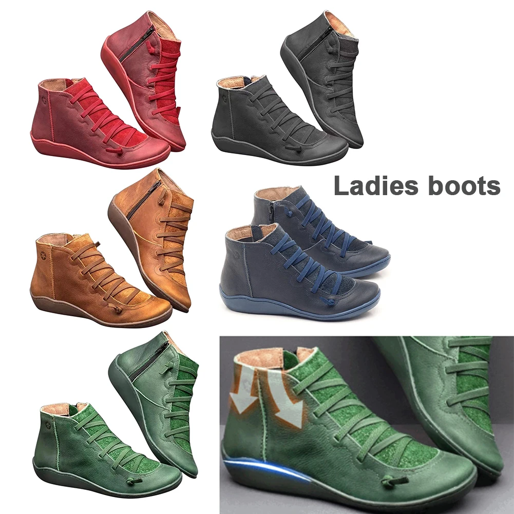 

2019 New Arch Support Boots Women Braided Strap Boots Damping Soft Martin Boots Leather Platform Shoes for Travel Boots