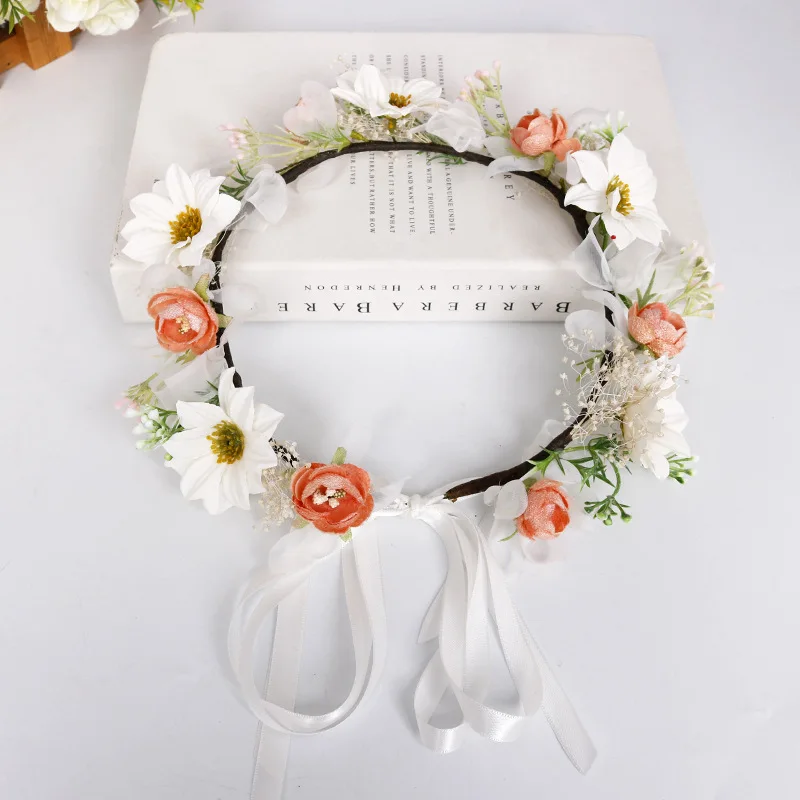 

Bridal flower tiara headpiece artificial silk red rose floral head wreath boho bridesmaid garland wedding rustic flower crown