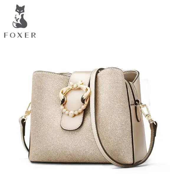 Rose gold FOXER, фирменная Новинка, шикарная женская сумка-мешок, глянцевая модная женская сумка-мессенджер, Женская вместительная стильная сумка на плечо, кошельки - Цвет: Rose gold