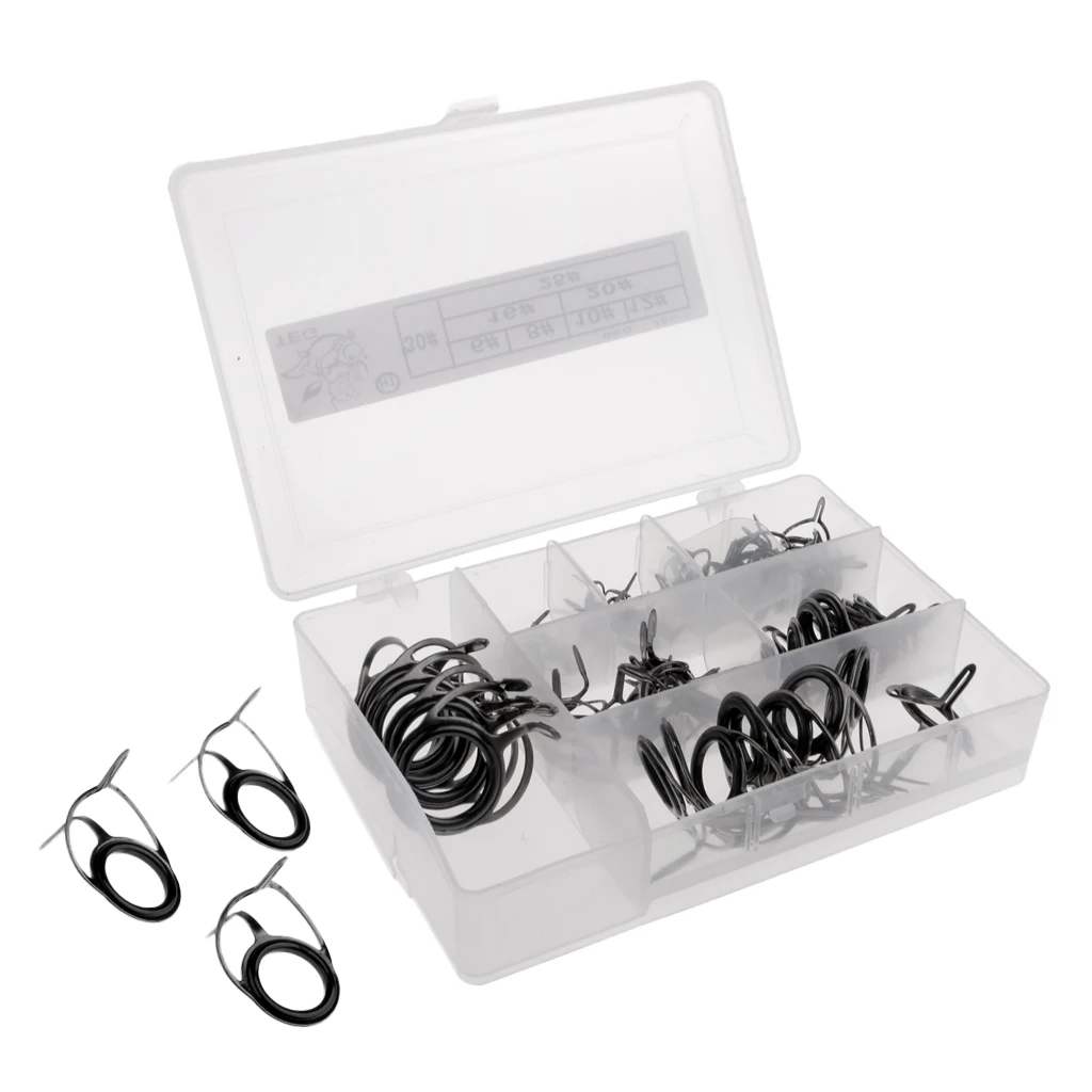 75Pcs Stainless Steel Fishing Rod Guide Top Ring Tip Repair Kit Free White/Black/Gray
