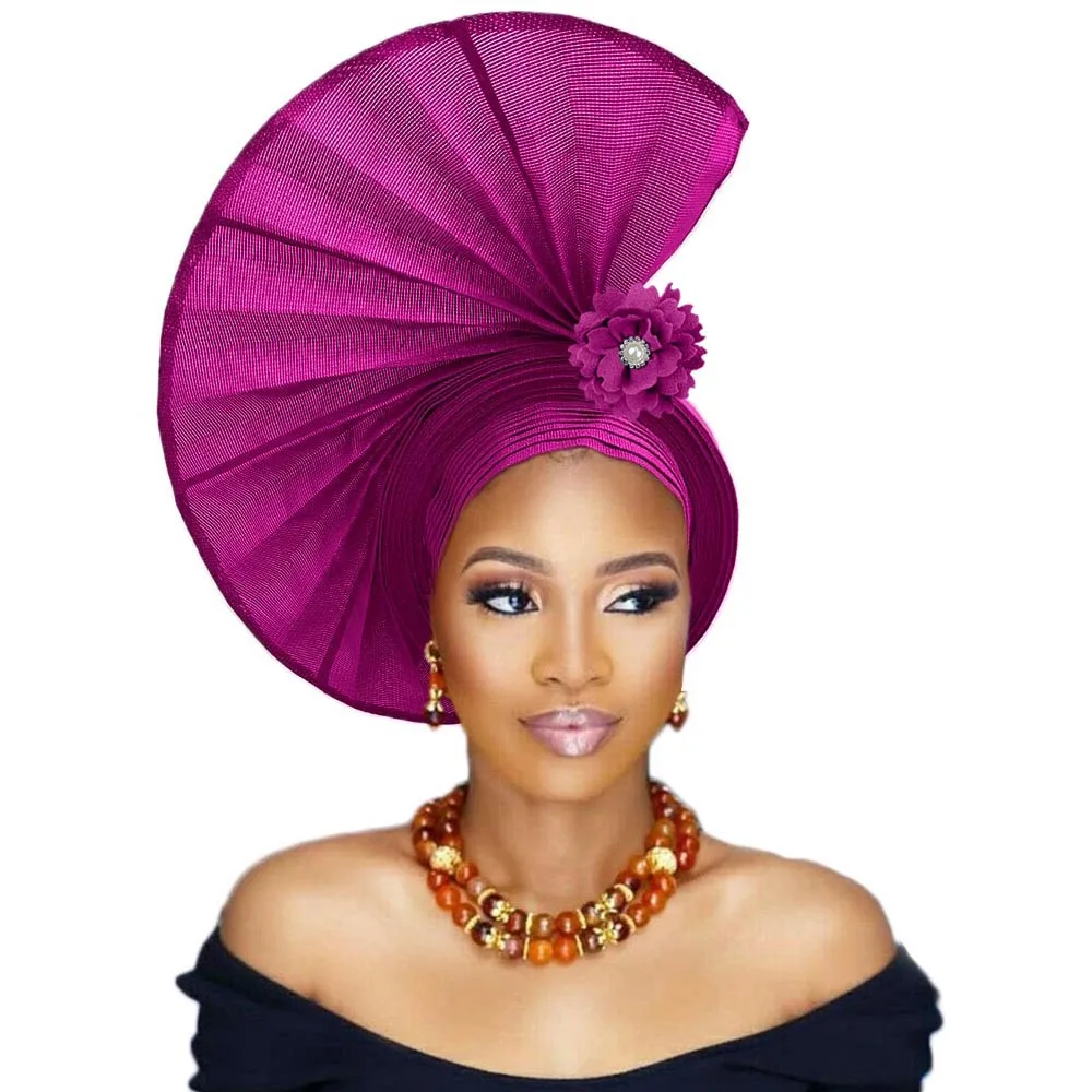 Fashion African Women Party Headtie Turban Cap Already Made Auto Gele Aso Oke Material african fashion designers