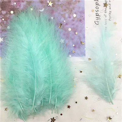 Натуральные перья индейки 4-6 Inches10-15cm разноцветные Куриные перья марабу DIY ремесло свадебные украшения 50 шт - Цвет: Light blue green 50p