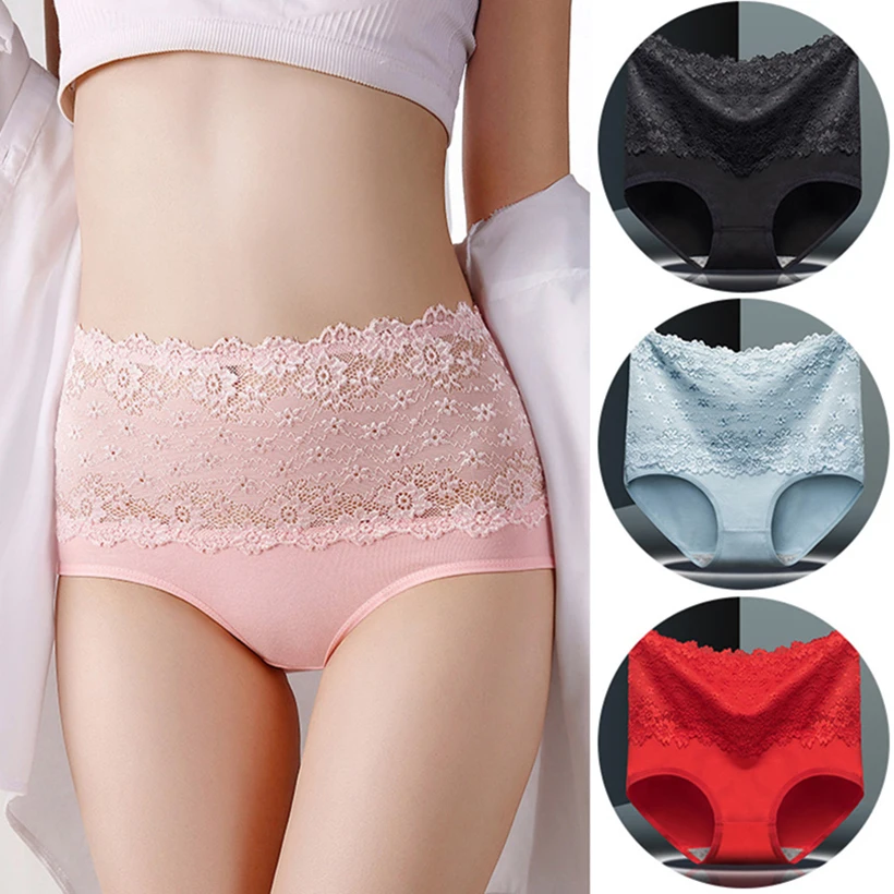 

Sexy Women's Panties Floral High Waist Sexy Lace Transparent Panties Women Big Girls Briefs Plus Size Female Underwear