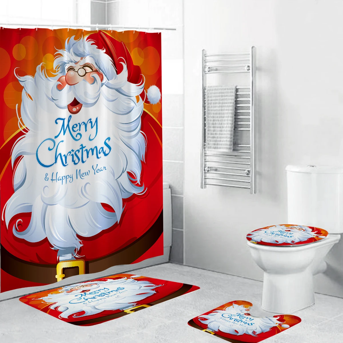 Merry Christmas, водонепроницаемая занавеска для душа, Рождественский Санта Клаус, коврик для ванной, чехол для унитаза, полиэстер/фланелевая занавеска для душа
