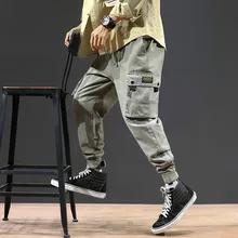 Одноцветные модные мужские брюки с несколькими карманами, длина по щиколотку, уличная одежда, повседневные военные рабочие брюки-карго, мужские брюки