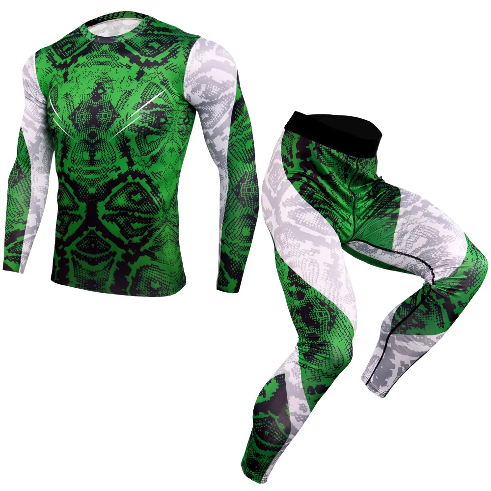 Спортивный костюм мужские футболки с длинными рукавами штаны компрессионные для ММА комплект для бега мужские Бодибилдинг Рашгард спортивные костюмы для фитнеса