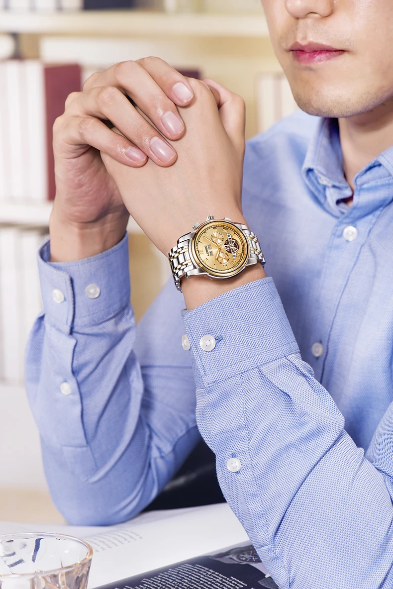 Perpetual Calendar LOREO Мужские автоматические механические часы Tourbillon водонепроницаемые деловые спортивные часы со скелетом Relogio Masculino