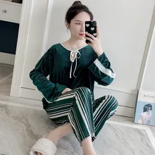 Fiklyc осенне-зимний женский золотой Бархатный спортивный костюм для дома модные удобные пижамы