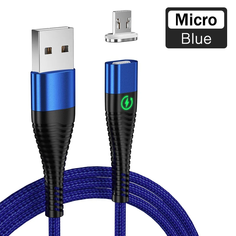 Blue for Micro YKZ Магнитный кабель Micro type C светодиодный светильник 3 А Быстрая зарядка Магнитный USB C кабель для iphone samsung Xiaomi кабель для передачи данных - Цвет: Blue for Micro