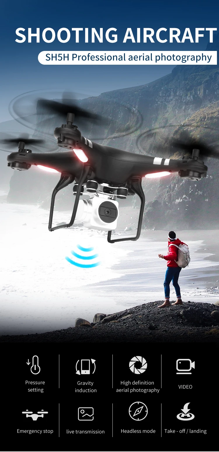 Gps FOLLOW ME wifi FPV Квадрокоптер с 1080P HD широкоугольной камерой складной прочный Радиоуправляемый Дрон sh5