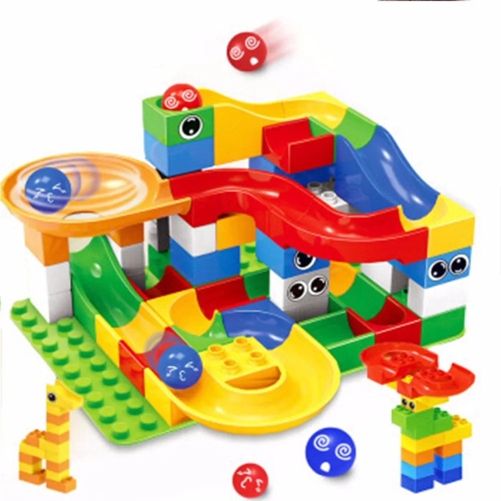 

56Pcs Marble Race Compatible Duploed Building Blocks Bricks Funnel Slide Big Building Brick Run Maze Balls Toys