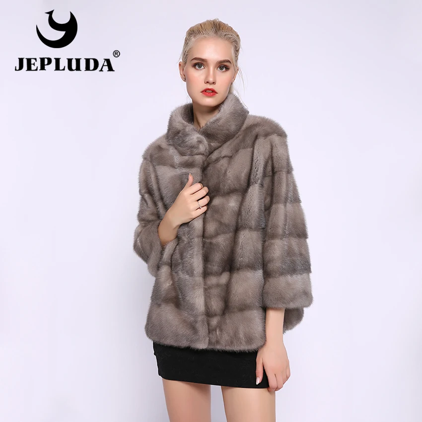 JEPLUDA Изысканная женская норковая шуба из натурального меха реального с
