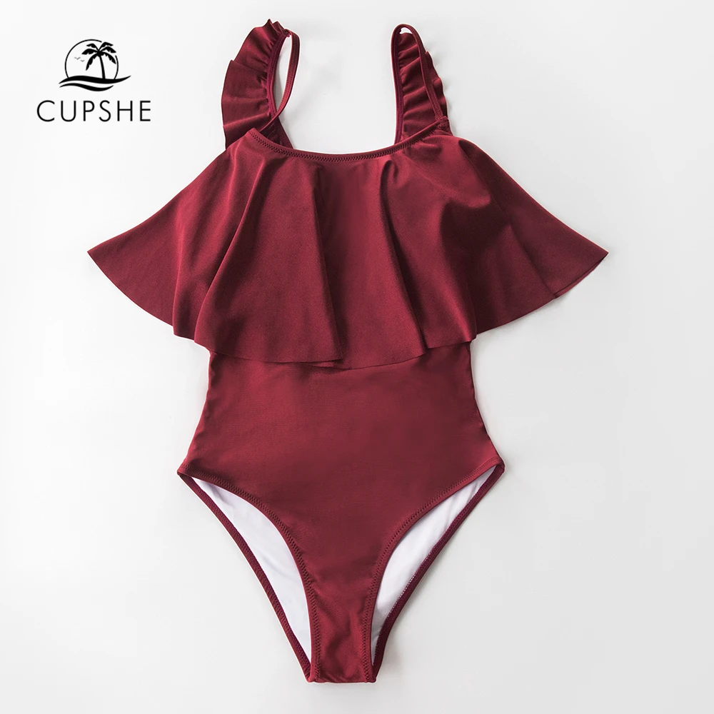 CUPSHE, красный, блестящий, волан, Цельный купальник, женский, сексуальный, открытая спина, на шнуровке, мягкий, монокини,, для девушек, пляжный купальник, купальник