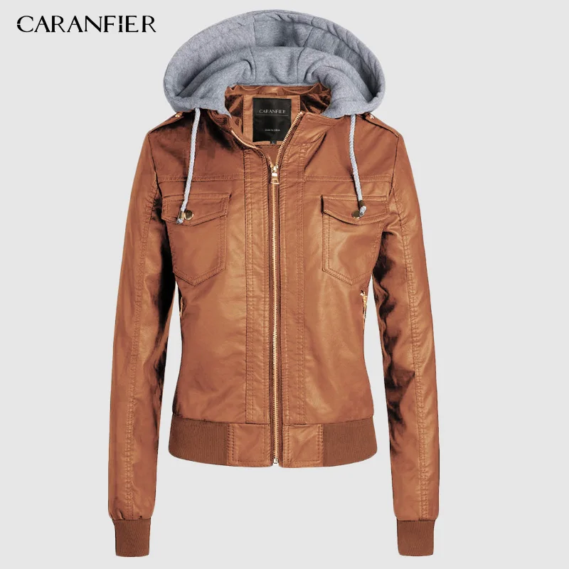 Хаки CARANFIER/куртка из искусственной кожи с капюшоном; Женская Весенняя Замшевая байкерская куртка на молнии в стиле панк; байкерская куртка с уличным рукавом - Цвет: Хаки