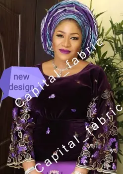 

Fashion African Lace Fabric 2020 good sale Velvet Lace With Sequins fabric Nigerian Lace Fabrics For Wedding party dress 5yards