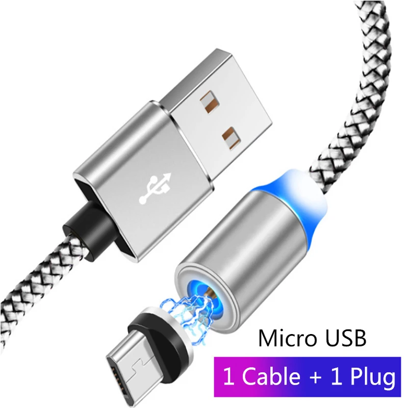 Магнитный USB кабель, кабель для быстрой зарядки, кабель usb типа C, магнитный USB кабель для зарядки и передачи данных, кабель Micro USB, кабели для мобильных телефонов, шнур USB - Цвет: Micro USB Silver
