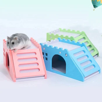 

3Colors Wooden Double Decker Hamster House with Stair Pet Home Hideout Exercise Toys for Squirrels Gerbils Hamsters Golden Bears