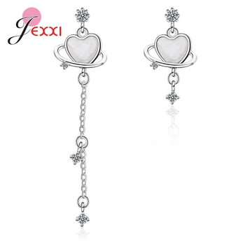 

Korean Brand 925 Sterling Silver Asymmetric Cubic Zirconia Girl Piercing Drop Earrings Friend Lady Cute Jewelry Gift