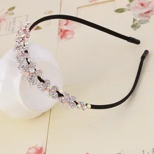 Модная женская повязка на голову с кристаллами, блестящая металлическая повязка на голову с цветком и бантом, повязка на голову для девочек, ювелирное изделие, женские Стразы головные уборы с жемчугом, обруч для волос