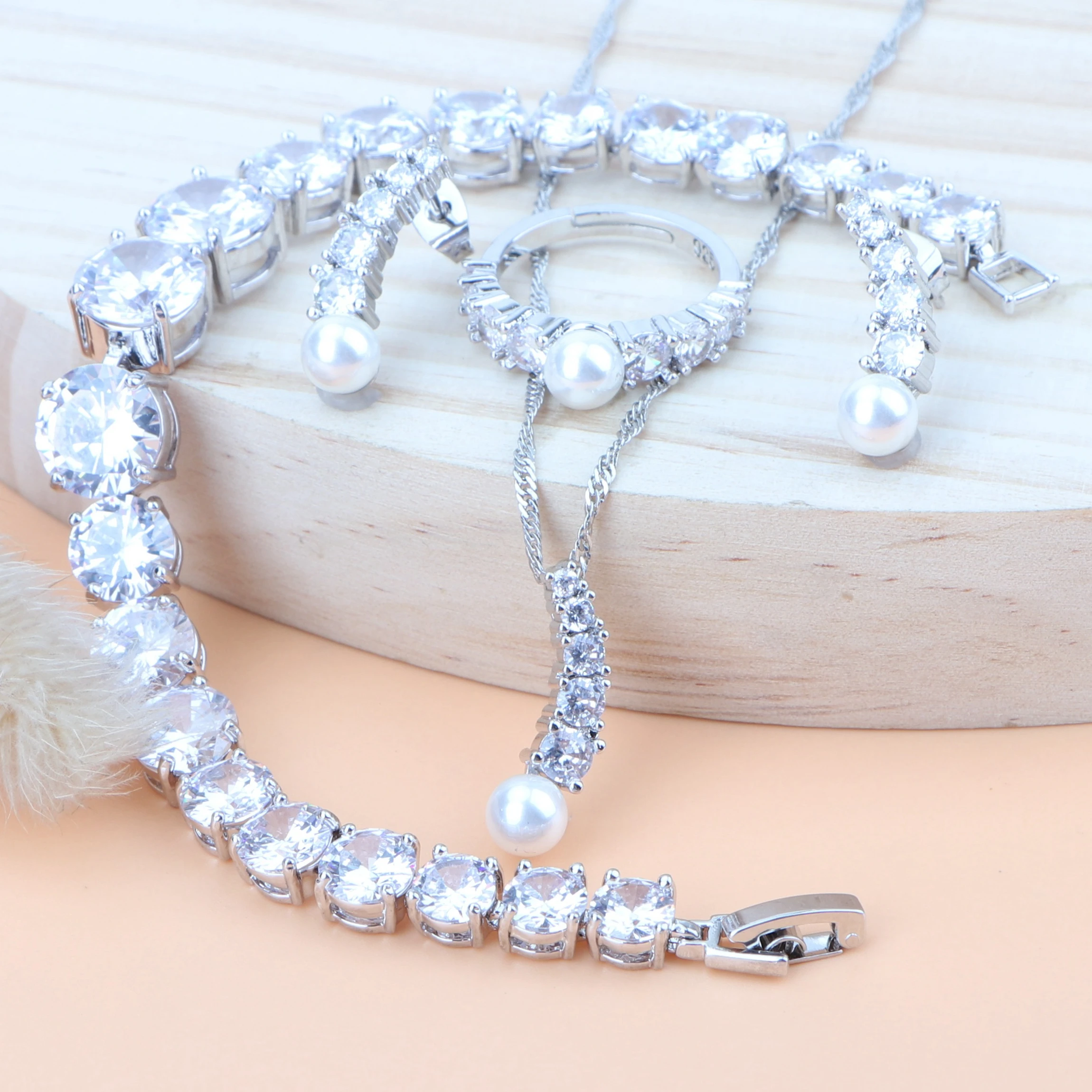 Женский комплект ювелирных изделий из серебра 925 пробы серьги браслет кольцо