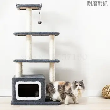 

Simple cat climbing frame tree hole large cat nest cat tree integrated sisal pillar cat jumping platform cat shelf solid wood