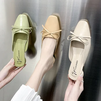 

Flat Shoes Female Slippers Casual Mules For Women 2020 Square heel Cover Toe Platform Loafers Pantofle Med Slides Luxury Block