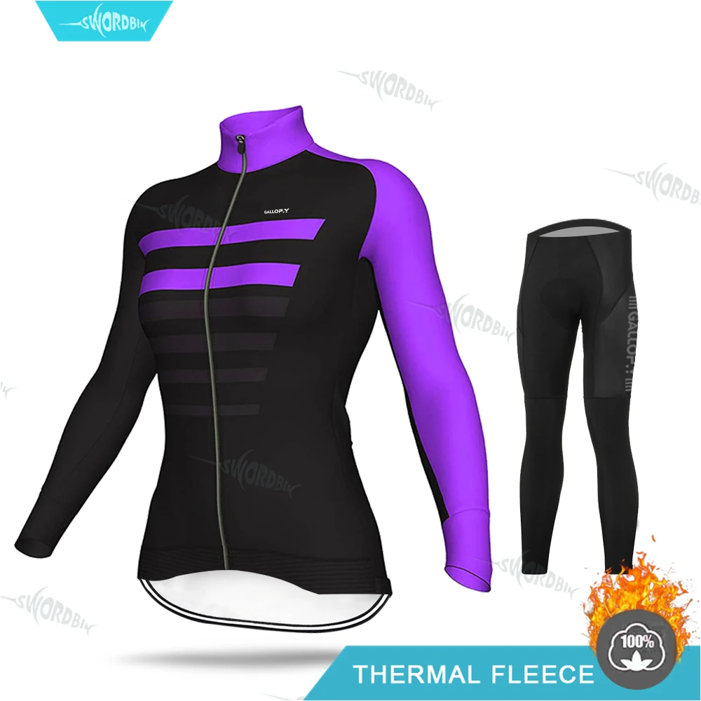 Normal Cycling Set Комплект из Джерси для велоспорта ALEing, женская одежда с длинными рукавами, зимняя одежда для велоспорта, Женский комплект из теплого флиса для велоспорта Ropa Ciclismo - Цвет: Normal Cycling Set