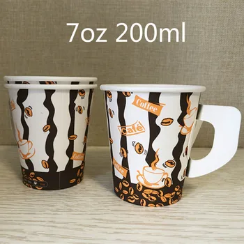 

100pcs High quality creative disposable cup 200ml 250ml water milk tea coffee paper cups party favors drinking cup with handle