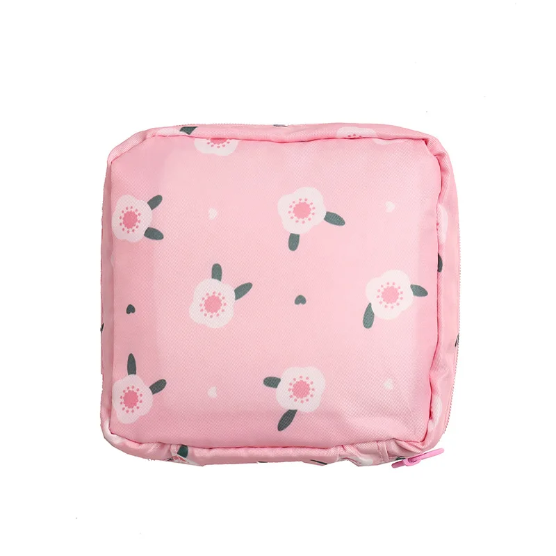 Pink flowers Дамская сумка для макияжа, многофункциональная, 1 шт., держатель для тампонов, органайзер, гигиенический держатель, женские косметички, хлопковая ткань - Цвет: Pink flowers