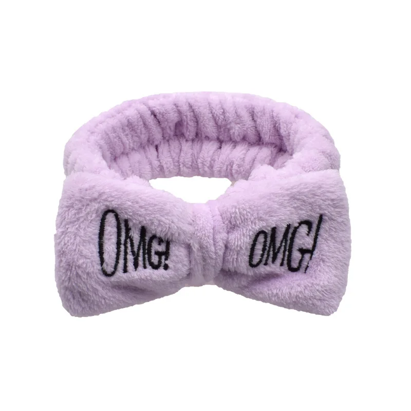 Горячая Распродажа OMG письмо коралловый флис мыть лицо ободок с бантиком для женщин девушек милый держатель для волос повязка на голову головные уборы аксессуары для волос - Цвет: OMG qianzi