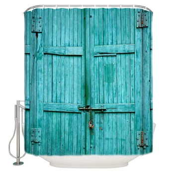 

Retro Door Barn Door Handle Shower Curtain Waterproof Bathroom Curtain Polyester Bath Curtain Home Decor 12 Hooks