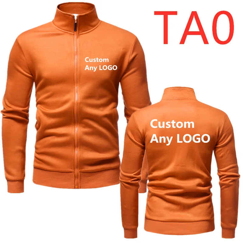 TA0 New men's casual hoodie Customize any LOGO Zipper printing autumn winter Fashion College style hoodie men longsleeved Jacket - Цвет: Orange