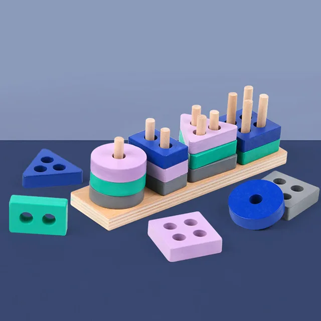 Baby Wooden Geometry Shape Matching Building Blocks Toys Color Cognition for Children Intelligent Developing Montessori Toys 1