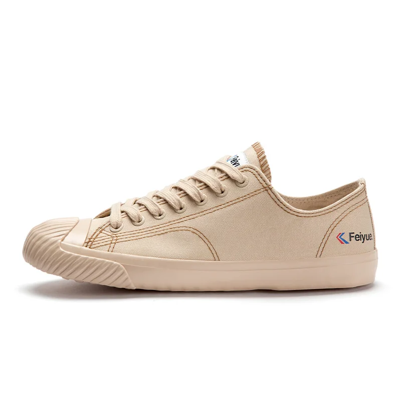 Бежевый Feiyue/Новинка; сезон осень; стильные вулканизированные туфли; 619 парусиновая обувь; повседневная обувь; женская и мужская обувь на плоской подошве; эластичная стелька; Бежевые кроссовки - Цвет: Бежевый