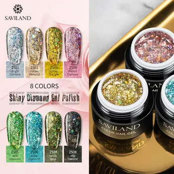 

SAVILAND 3D Shiny Diamond Glitter Gel Nail Polish Semi Permanent Gel Varnish Perfect Diamond Sequins Nail Art Design Manicure